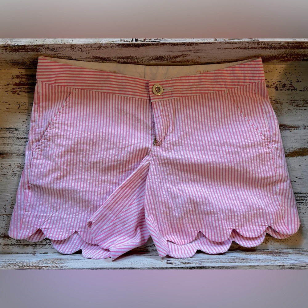 Lilly Pulitzer Buttercup Shorts Sear sucker White and Pink Women’s Size 2 - Picture 2 of 8